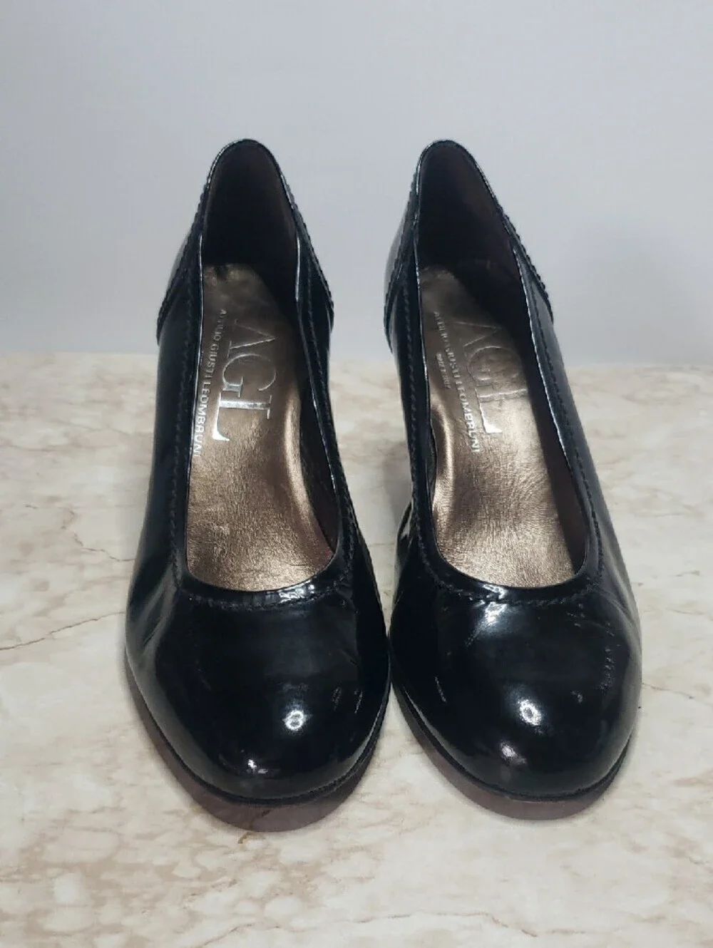 AGL Black Patent Leather Block Heel Pumps 40